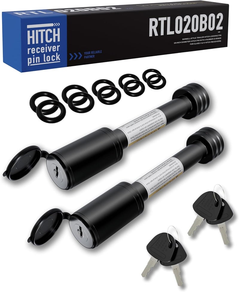 RETRUE Trailer Hitch Receiver Pin Lock, Suitable for 2 Inch Receiver, 5/8" Dia Hitch Lock for Securely Locking Trailer Hitch with Two Keys, Black(2 Pack) - Image 1